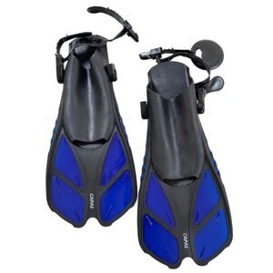 CAPAS Snorkeling Fins Blue Black Open Heel Adjustable Travel Size ML/XL 9-13